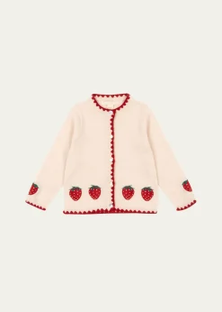 Konges SlojdGirl's Collette Strawberry-Embroidered Wool Cardigan, Size 18M-10