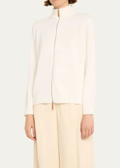 Lafayette 148 New YorkCotton-Silk Tape Fitted Bomber Sweater