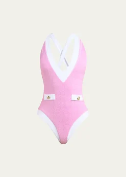 L'AgenceColorblock Chic Lisa Plunge One-Piece Swimsuit