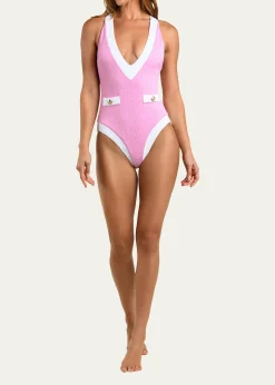 L'AgenceColorblock Chic Lisa Plunge One-Piece Swimsuit