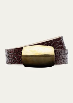 L'AgenceMilou Croc-Embossed Leather Belt