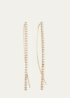 Lana14K Gold Baguette Diamond Narrow Upside-Down Threader Hoop Earrings