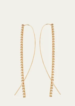 Lana14K Gold Baguette Diamond Narrow Upside-Down Threader Hoop Earrings