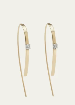 Lana14K Gold Small Flat Forward Facing Hooked On Hoop Earrings with Diamonds