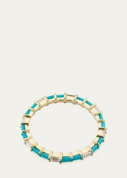 Lana14K Turquoise and Diamond Baguette Stackable Ring, Size 7
