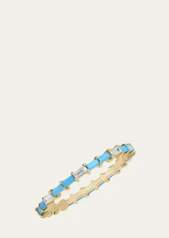 Lana14K Turquoise and Diamond Baguette Stackable Ring, Size 7