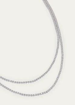 Lana14K White Gold Skinny Double Strand Diamond Tennis Necklace, 15"L