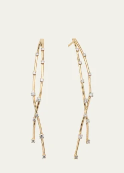 Lana14K Yellow Gold Curved Crossover Solo Linear Diamond Earrings