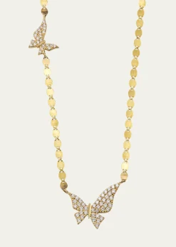 Lana14K Yellow Gold Flawless Double Butterfly Necklace with Diamonds