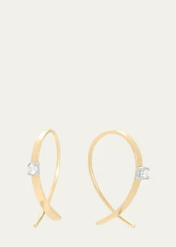 LanaSolo Mini Flat Upside Down Hoops with Diamonds