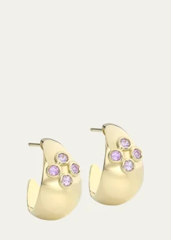 L. Klein18K Yellow Gold Dome Hoop Earrings with Pink Sapphires