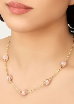 L. KleinPrisma 18k Gold Paperclip Chain Necklace with Rose Quartz