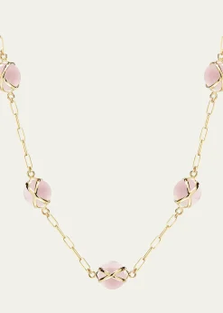 L. KleinPrisma 18k Gold Paperclip Chain Necklace with Rose Quartz