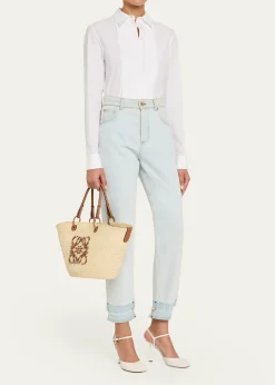 LoeweAnagram Woven Palm Leaf Basket Tote Bag