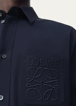LoeweMen's Poplin Tonal Anagram Pocket Sport Shirt