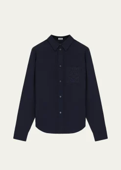 LoeweMen's Poplin Tonal Anagram Pocket Sport Shirt