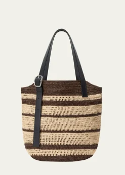 Loewex Paula's Ibiza Loop Striped Raffia Basket Tote Bag