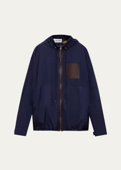 Loewex Paula's Ibiza Men's Hooded Leather-Trim Anorak Jacket