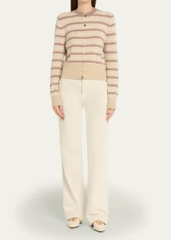 Loro PianaFobello Striped Cashmere Crewneck Cardigan