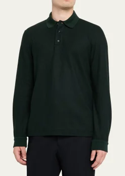 Loro PianaMen's Cerro Cotton and Cashmere Long-Sleeve Polo Shirt