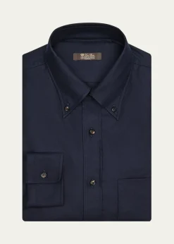 Loro PianaMen's Elia Button-Collar Pocket Sport Shirt