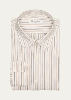 Loro PianaMen's Elia Penny-Collar Stripe Cotton and Silk Dress Shirt