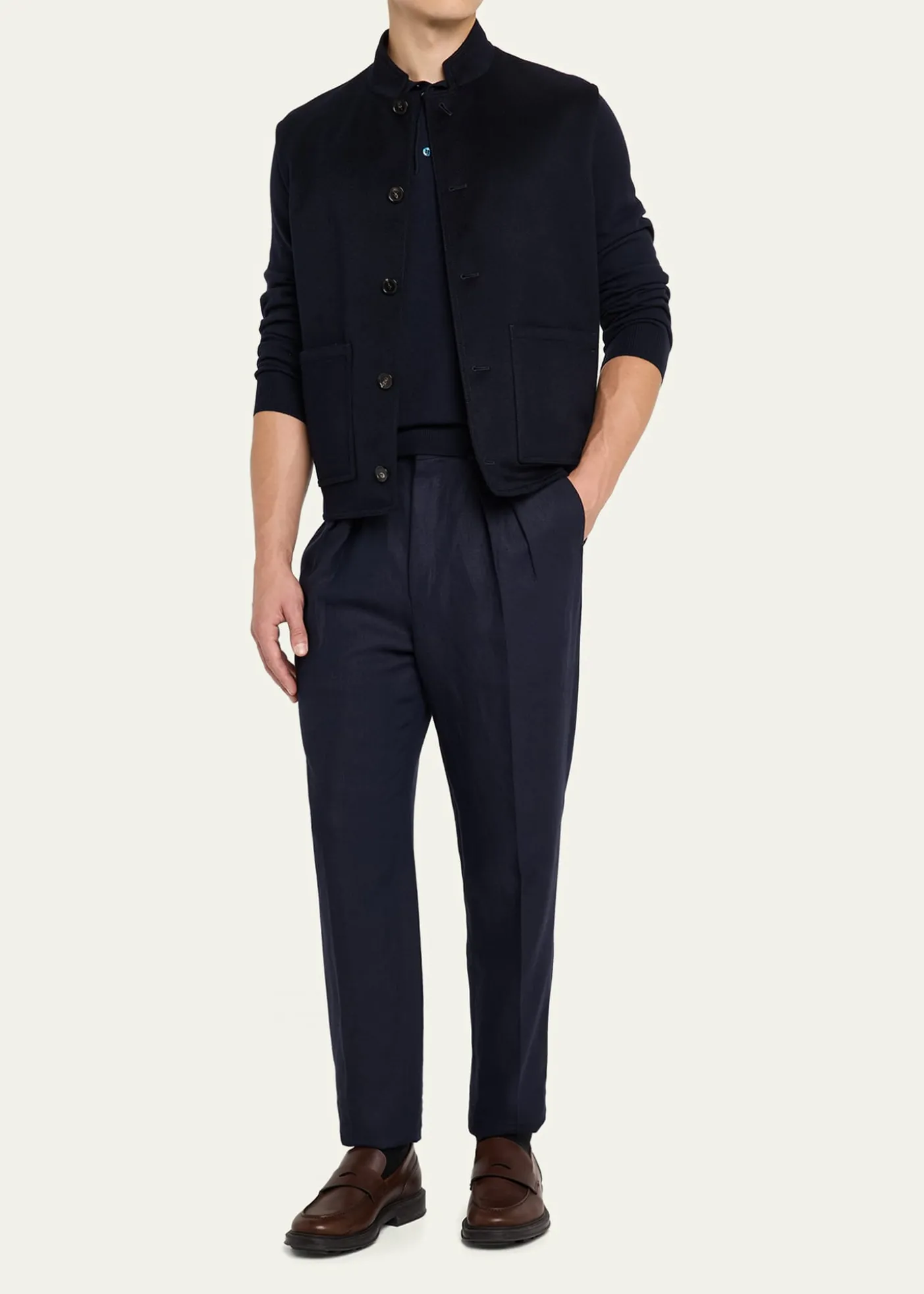 Loro PianaMen's Henley Cashmere Water-Repellent Vest