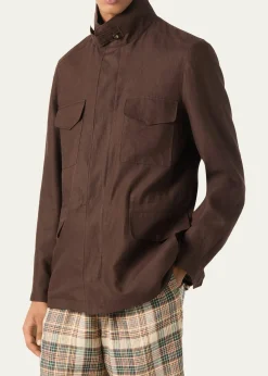 Loro PianaMen's Linen Traveller Full-Zip Field Jacket