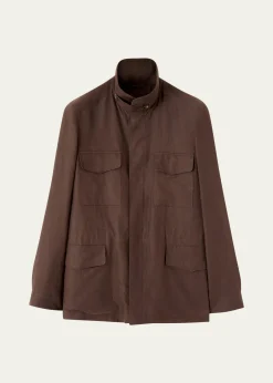 Loro PianaMen's Linen Traveller Full-Zip Field Jacket