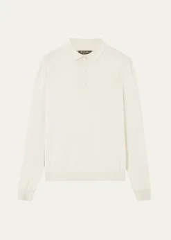 Loro PianaMen's Loro Island Cotton Giza Long-Sleeve Polo Shirt