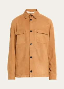 Loro PianaMen's Oversized Suede Shirt Jacket