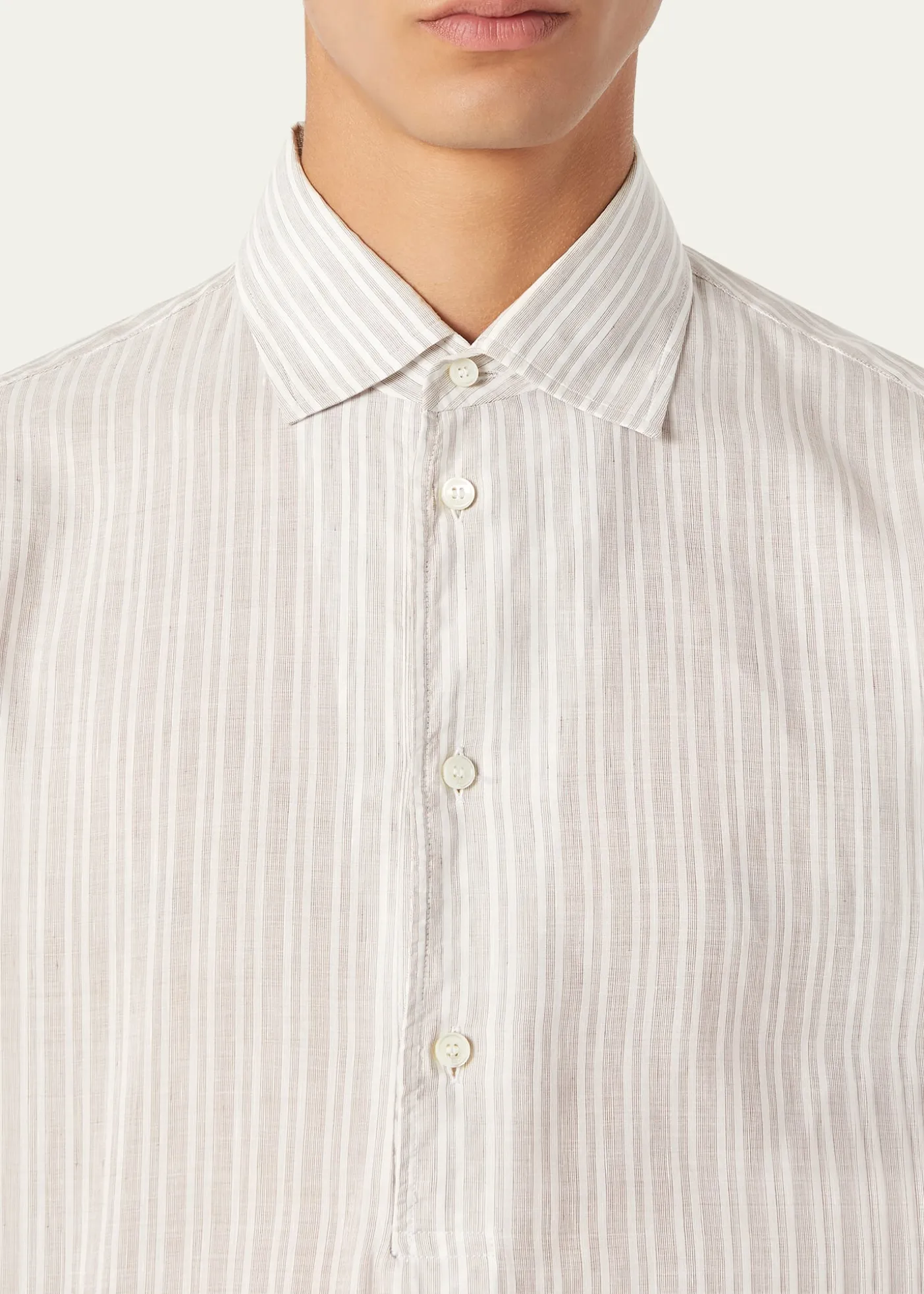 Loro PianaMen's Raffaele Cotton and Linen Stripe Sport Shirt
