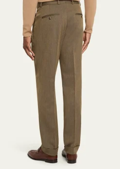 Loro PianaMen's Stafford Jaspe Wool Pleated Pants