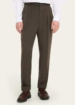 Loro PianaMen's Stafford Wool Twill Pleated Trousers