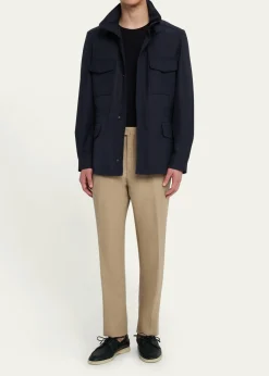 Loro PianaMen's Traveler Field Jacket with Stowaway Hood