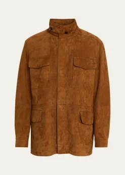 Loro PianaMen's Traveller Lambskin Suede Field Jacket