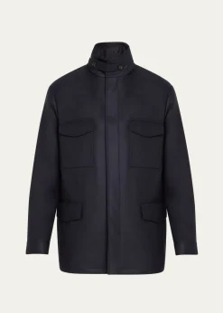 Loro PianaMen's Traveller Stand-Collar Wool Utility Coat