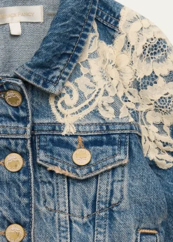 LoveShackFancyGirl's Lavina Lace Applique Denim Jacket, Size 2-6