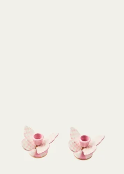 MacKenzie-ChildsRosy Check Butterfly Candle Holders, Set of 2
