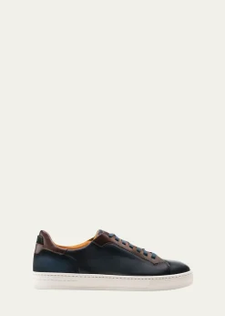MagnanniMen's Amadeo Burnished Leather Low-Top Sneakers