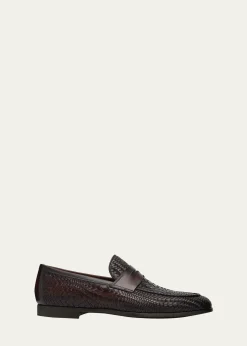 MagnanniMen's Halwell Woven Leather Penny Loafers