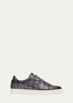 MagnanniMen's Saeta Matte Alligator Low-Top Sneakers