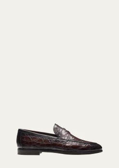 MagnanniMen's Vicente Croc Leather Penny Loafers