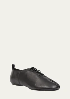 Maison MargielaMen's Tabi Jazz Leather Lace-Up Ballerina Flats