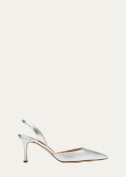 Manolo BlahnikCarolyne Metallic Leather Mid-Heel Slingback Pumps