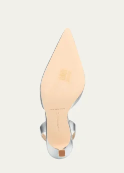 Manolo BlahnikCarolyne Metallic Leather Mid-Heel Slingback Pumps