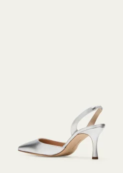 Manolo BlahnikCarolyne Metallic Leather Mid-Heel Slingback Pumps
