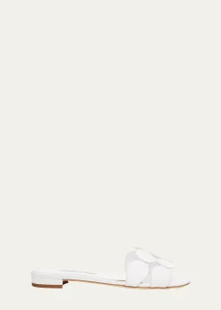Manolo BlahnikCircle-Cut Leather Flat Slide Sandals