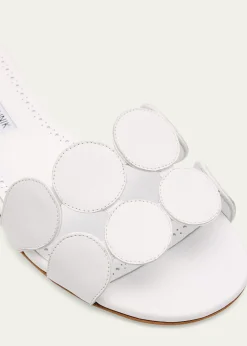 Manolo BlahnikCircle-Cut Leather Flat Slide Sandals