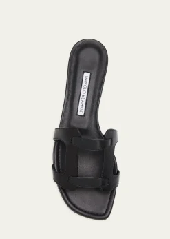 Manolo BlahnikGrellanu Leather Flat Slide Sandals